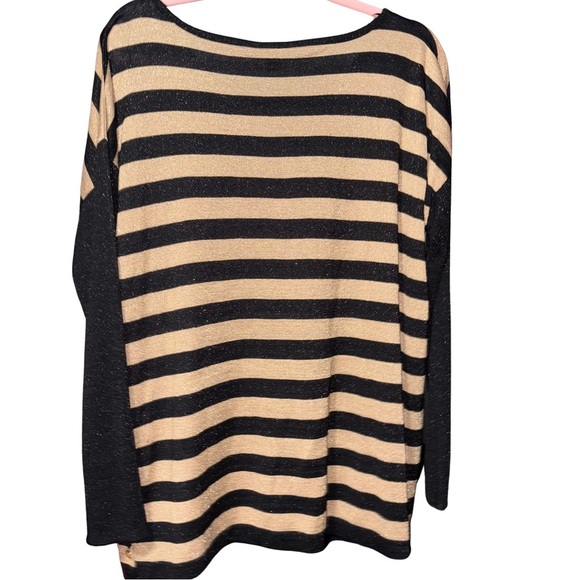 Dana Buchman Black and Metallic Gold Striped Crew Neck Sweater - Picture 6 of 6